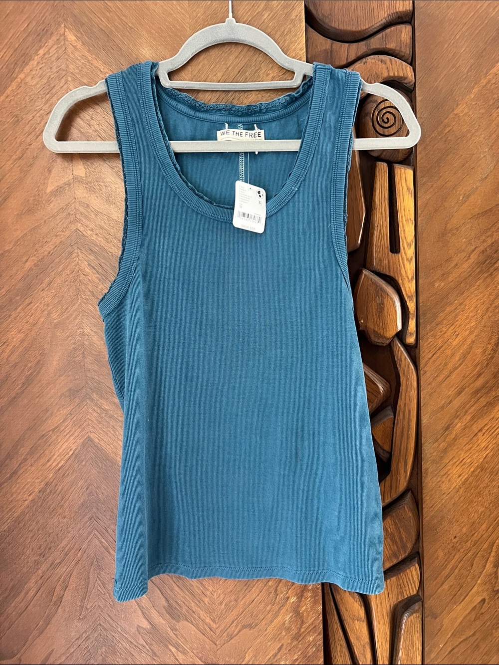 We The Free Blue Ribbed Tank Top - Women's Sleeveless Scoop Neck
